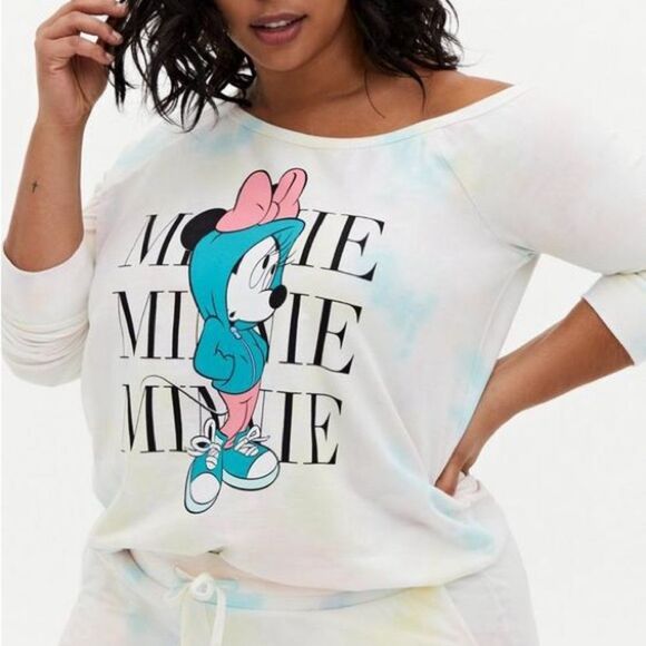 Torrid Minnie Mouse Pastel Rainbow Tie Dye Terry Off-Shoulder Sweatshirt Size 4 - Picture 5 of 10